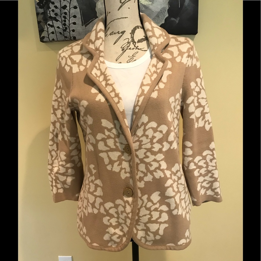 Dennis Basso floral print sweater jacket size S